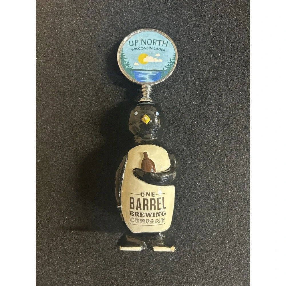 One Barrel Brewing Beer Tap Handle Ceramic Penguin Up North Wisconsin Lager B18